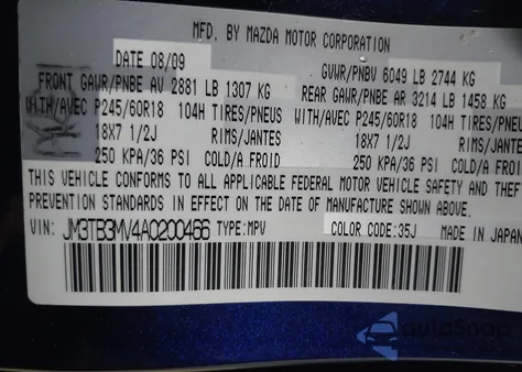 2010 Mazda Cx-9 Sport from USA, damaged, VIN JM3TB3MV4A0200466